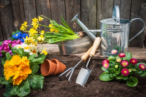 Protective equipment and tools used by a gardener